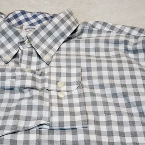 Brooks Brothers Gray White Gingham Plaid Office Work Regent Fit Dress Shirt XXL